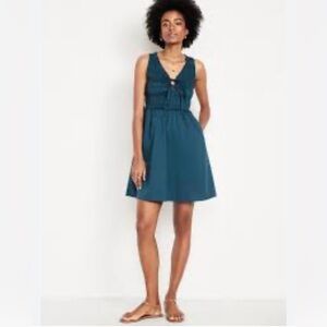 Old Navy Dark Teal Fit & Flare Smocked Bodice Mini Dress-Size Large Petite-NWT